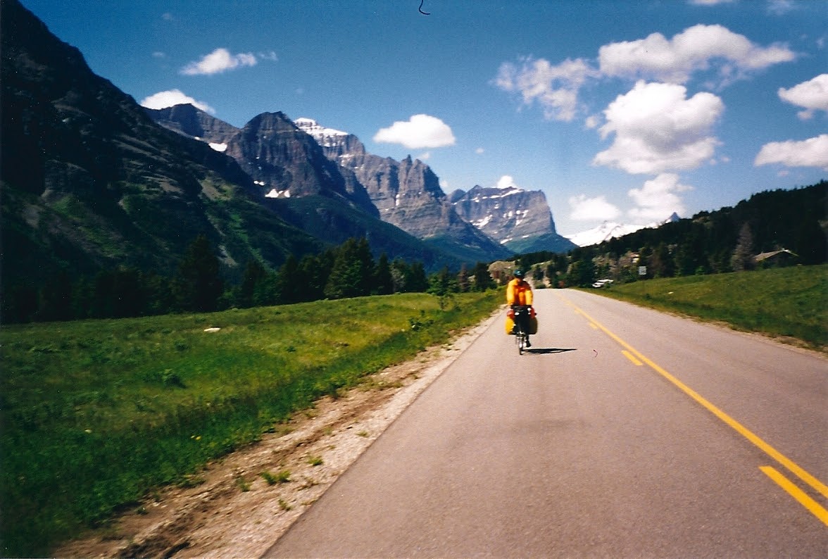 Cyclists riding through the Rocky Mountains during the 1998 coast-to-coast tour.
